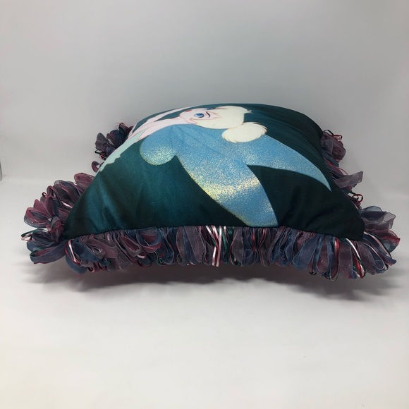 Disney Shopping Tinker Bell Throw Pillow Green Pink Mad Face Ribbon Fringe - Picture 5 of 9